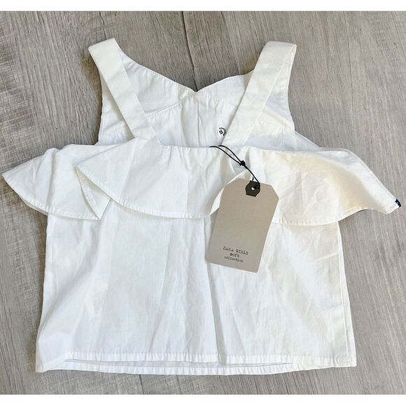 NWT! Zara Girls Flutter White Blue Ruffle Tank Top Sz 4 - Picture 2 of 4